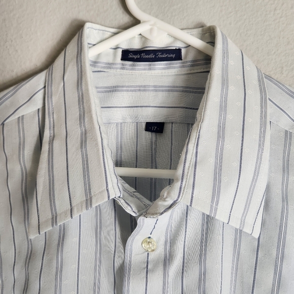 Vintage Mens 80s Single Needle Tailoring Pinstripe SS Point Collar Shirt-Size L - Picture 4 of 5